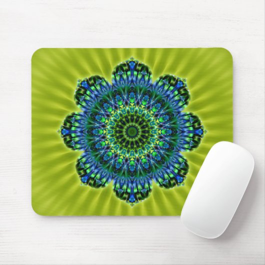 Mandala grün blau | hellgrüne Blume Mousepad (Mit Mouse)
