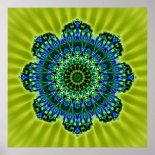 Mandala grün blau   hellgrüne Blume Poster