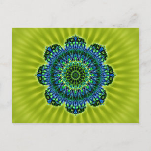 Mandala grün blau hellgrüne Blume Postkarte