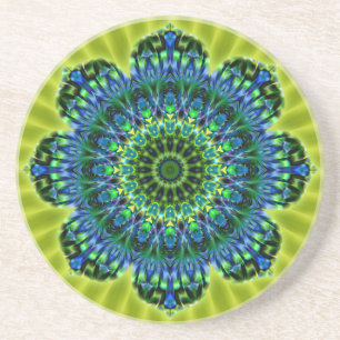 Mandala grün blau   hellgrüne Blume Sandstein Untersetzer