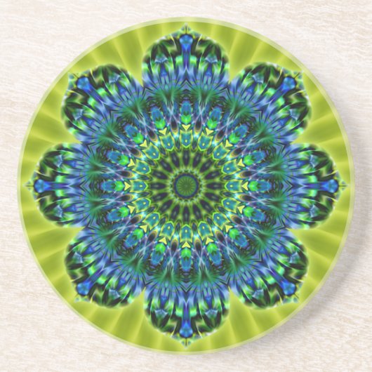 Mandala grün blau | hellgrüne Blume Sandstein Untersetzer (Vorne)