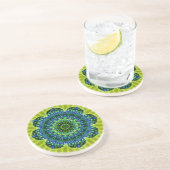 Mandala grün blau | hellgrüne Blume Sandstein Untersetzer (Seite)