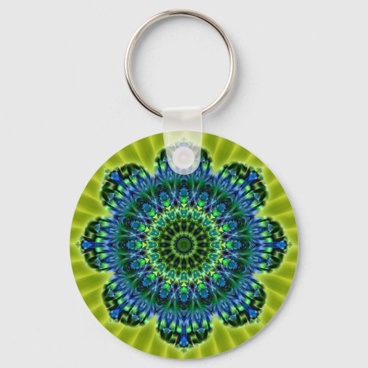 Mandala grün blau | hellgrüne Blume Schlüsselanhänger (Vorderseite)