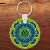 Mandala grün blau | hellgrüne Blume Schlüsselanhänger (Vorderseite)