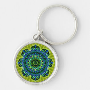 Mandala grün blau   hellgrüne Blume Schlüsselanhänger