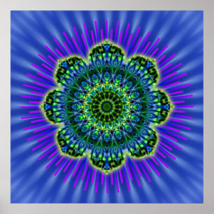 Mandala grün blau   Königliche Blume Poster