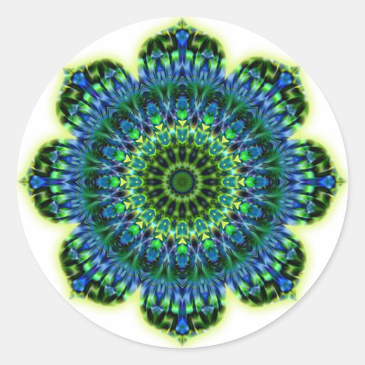 Mandala grün blau runder aufkleber (Vorderseite)
