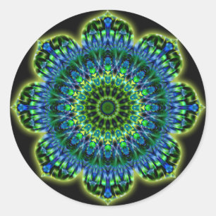 Mandala grün blau   schwarz runder aufkleber