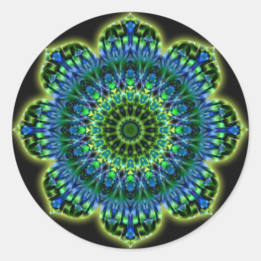 Mandala grün blau | schwarz runder aufkleber (Vorderseite)