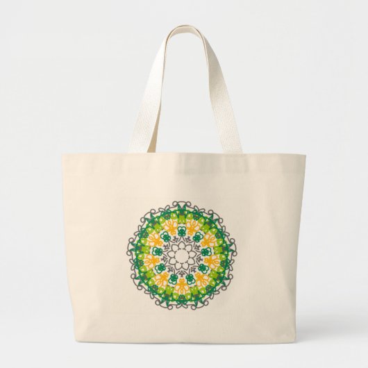 Mandala grün und gelb jumbo stoffbeutel (Vorne)
