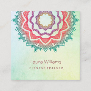 Mandala-grüner Lotos-Blumen-Goldyoga-Lehrer Quadratische Visitenkarte
