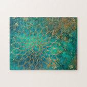 Mandala Grunge Gold auf Aquamarinen Abstrakten Puzzle (Horizontal)