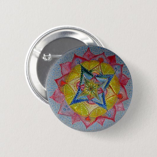 Mandala Hand Painted Star Round Button (Vorne & Hinten)