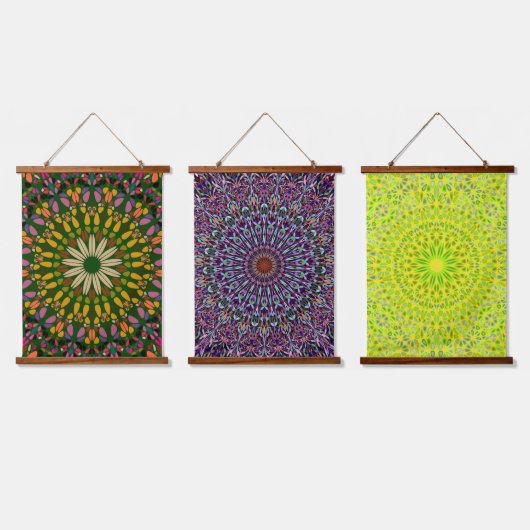 Mandala Harmony Wall Tapestry Wood-Topped Vertical Wandteppich Mit Holzrahmen (Dreifach)