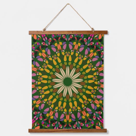 Mandala Harmony Wall Tapestry Wood-Topped Vertical Wandteppich Mit Holzrahmen (Vorderseite)