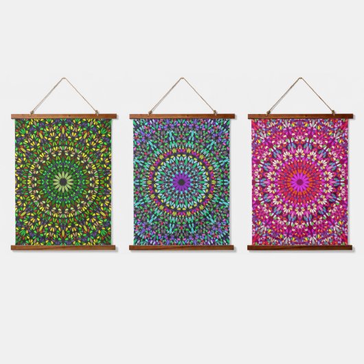 Mandala Harmony Wall Tapestry Wood-Topped Wandteppich Mit Holzrahmen (Dreifach)