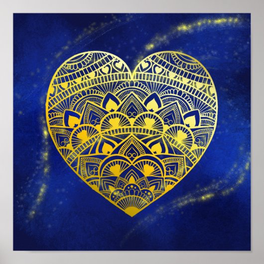 Mandala Heart Luminous Gold und Blue Print Poster (Vorne)