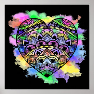 Mandala Heart Multicolor Wasserfarbe Printwerbung Poster
