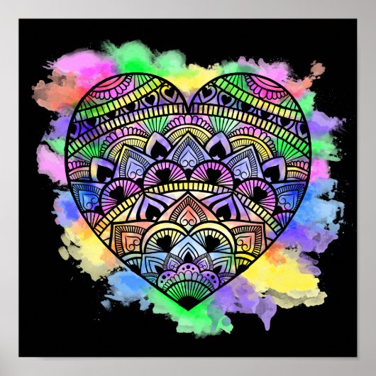 Mandala Heart Multicolor Wasserfarbe Printwerbung Poster (Vorne)