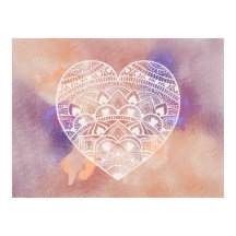 Mandala Heart Soft Peach Lila Watercolor Print