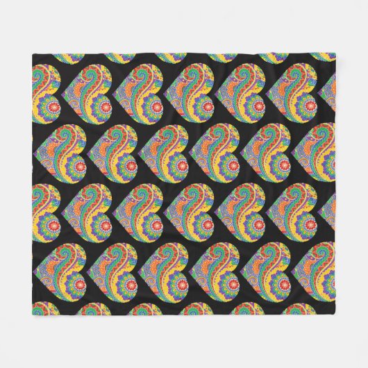 Mandala Hearts Fleecedecke (Vorderseite (Horizontal))