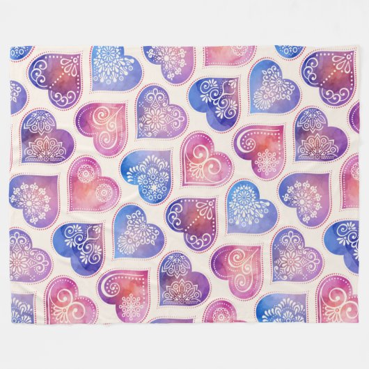 Mandala Hearts Muster Fleecedecke (Vorderseite (Horizontal))