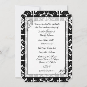 Mandala Hochzeitseinladung, Schwarz-Weiß-Fraktal Einladung