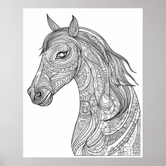 Mandala Horse Coloring Poster für Erwachsene (Vorne)