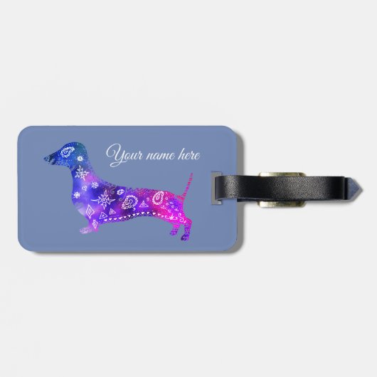 Mandala-Hund, lederner Bügel des Gepäckanhänger (Rückseite horizontal)