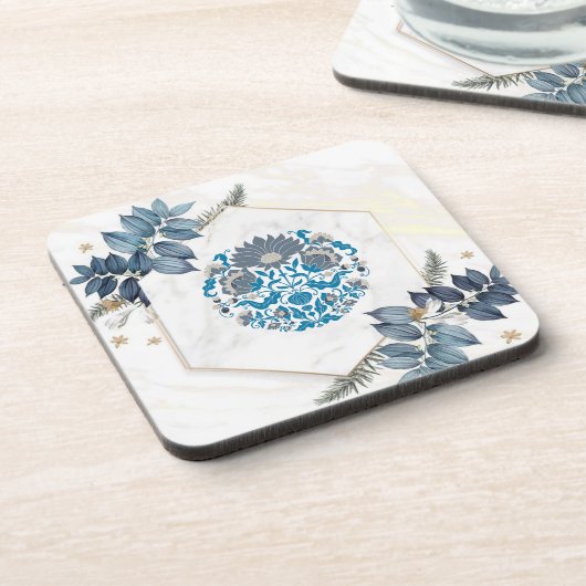 Mandala Illustration, Aquamarine Blumengrafik Getränkeuntersetzer (Linke Seite)