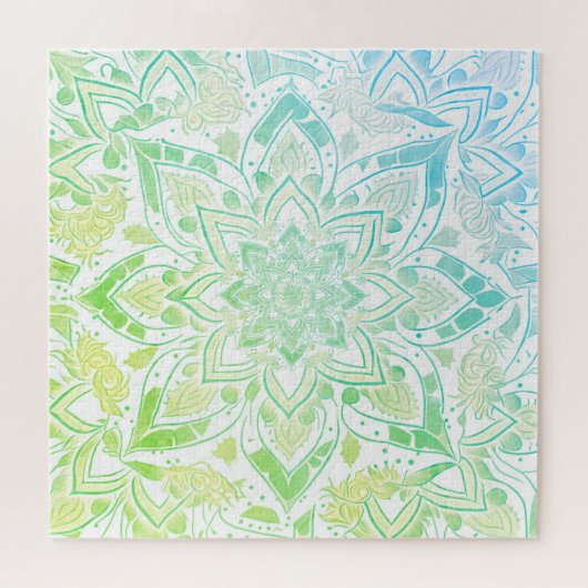 Mandala in Aqua Blue & Lime Green Puzzle (Horizontal)