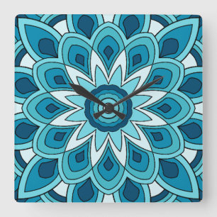 Mandala in aquamarin grün quadratische wanduhr