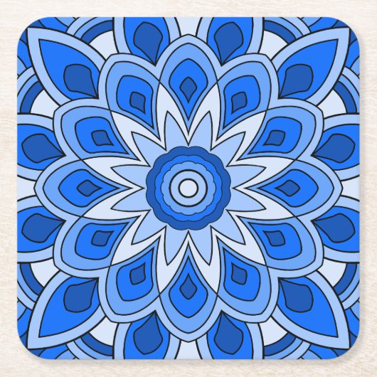 Mandala in blau rechteckiger pappuntersetzer (Vorderseite)