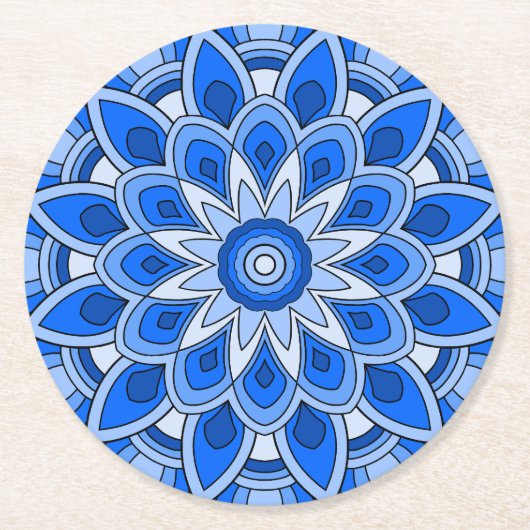 Mandala in blau runder pappuntersetzer (Vorderseite)