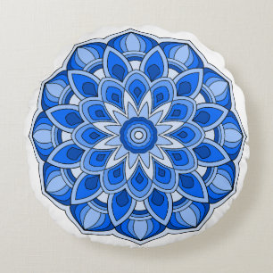 Mandala in blau rundes kissen
