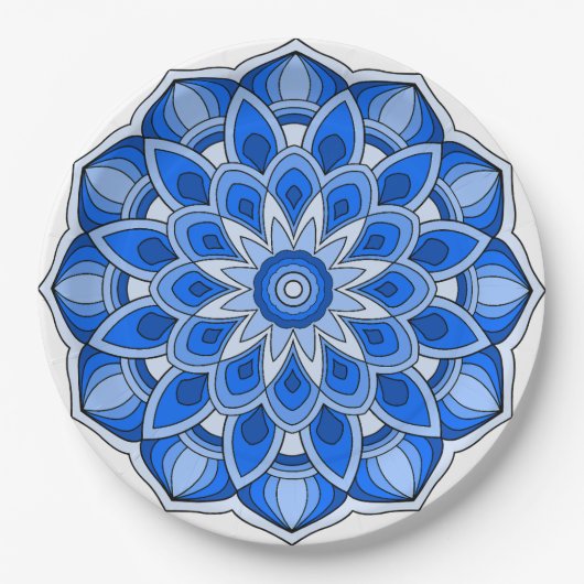 Mandala in blauer Papierplatte Pappteller (Vorderseite)