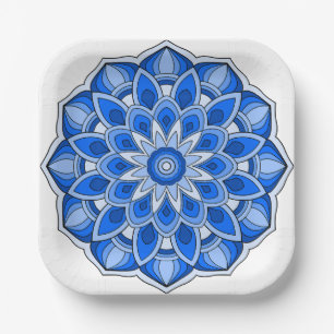 Mandala in blauer Papierplatte Pappteller