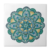 Mandala in Blues, Grüntöne und Gold
