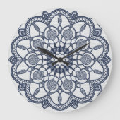 Mandala in Delft Blue Große Wanduhr (Vorderseite)