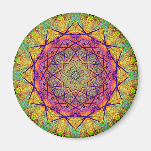 Mandala in der Form eines Fraktals | Farbenfrohe P Magnet (Vorne)