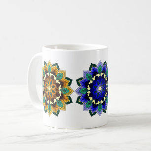 Mandala in gelb, blau und rot kaffeetasse