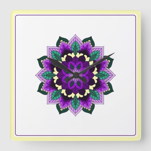 Mandala in lila quadratische wanduhr (Vorderseite)