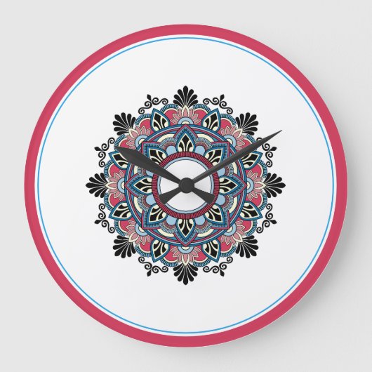 Mandala in Rosa & Blau Große Wanduhr (Vorderseite)