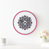 Mandala in Rosa & Blau Große Wanduhr (Zuhause)