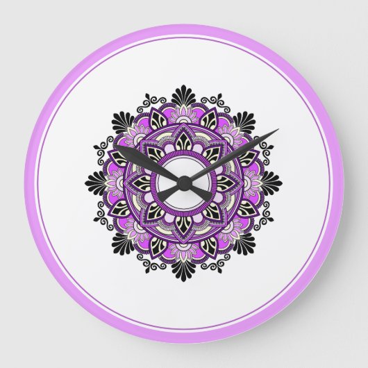 Mandala in Rosa und Lila Große Wanduhr (Vorderseite)
