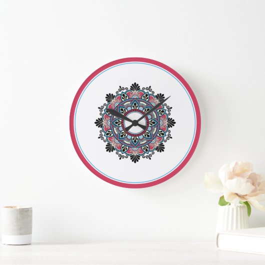 Mandala in rose & blue große wanduhr (Zuhause)