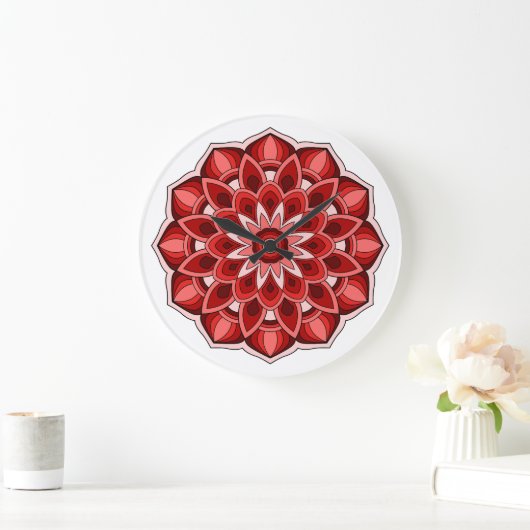 Mandala in rot große wanduhr (Zuhause)