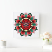 Mandala in rot quadratische wanduhr (Zuhause)