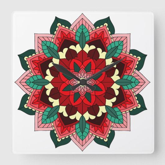 Mandala in rot quadratische wanduhr (Vorderseite)