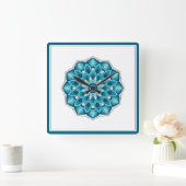 Mandala in teal green quadratische wanduhr (Zuhause)
